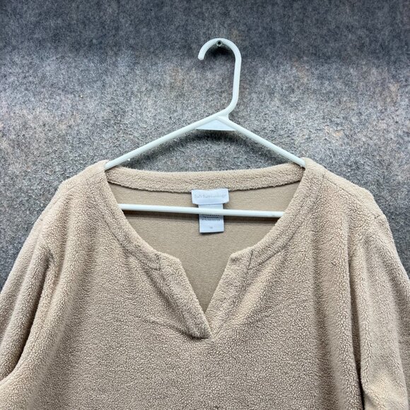 Soft Surroundings Sweater Women 1X Beige Sherpa Fleece Split Neck Pullover - Picture 8 of 10